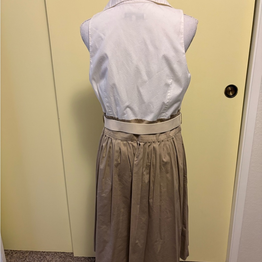 Evan Picone Beige and White Belted Midi Dress - Picture 2 of 4